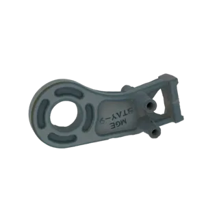3D model render of the MGE STAY-9 bracket, showing a grey metal component with a circular mount and embossed text.