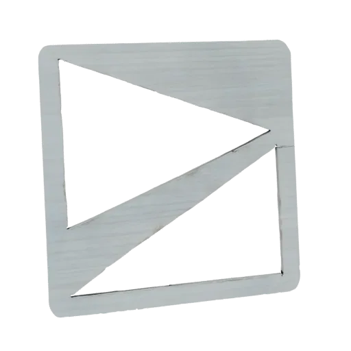 Renderizado de modelo 3D de una plantilla cuadrada con dos recortes triangulares, mostrando diseño geométrico.