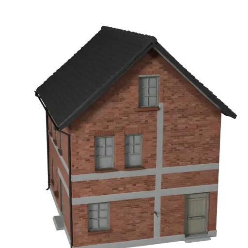 Mountain Cabin Blender-ready 3D model, Blender studio render view, showing residential building materials and architectural d