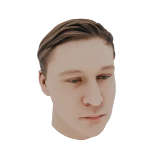 3D-Render einer realistischen Büste eines jungen Mannes mit kurzen, gestylten braunen Haaren und neutralem Ausdruck.