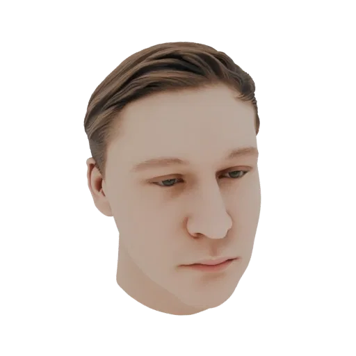 3D render of a realistic bust of a young man with short, styled brown hair and a neutral expression.