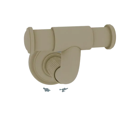 3D model of an antique brass toilet paper holder with a decorative fluted bracket and smooth arm, set against a black backgro
