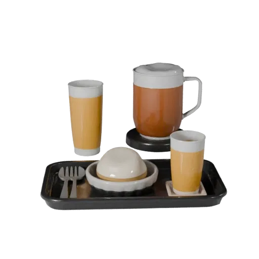 Breakfast Style Tray Product Viz 3D model, three-quarter studio product render, showing ceramic, form detail.