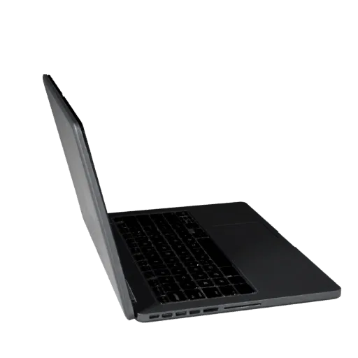 Business Laptop Modular 3D model, isometric modular kit view, showing brushed metal, open lid angle.