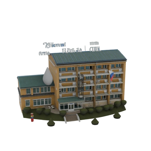 Modern Apartment Building with Russian Flag