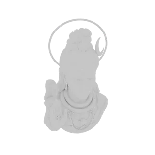 Render de modelo 3D de un busto blanco de Lord Shiva, con aureola, luna creciente en su cabello y joyas intrincadas.