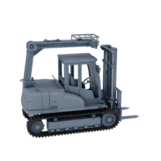 Construction Forklift Printable 3D model, isometric STL render, showing painted steel, large mechanical silhouettes.
