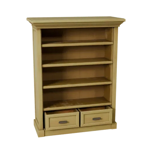 Wall Mounted Bookshelf Stylized 3D model, dining room, stylized isometric render, painted wood detail.