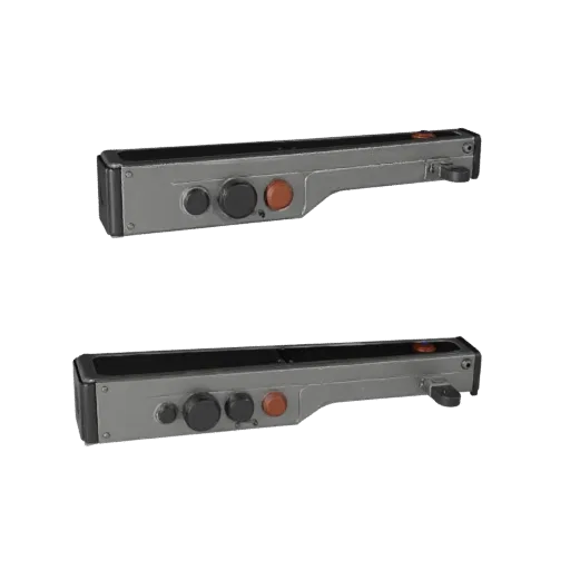 Modern Control Lever 3D model, three-quarter front view, Unity viewport, showing metal hinges, form detail.
