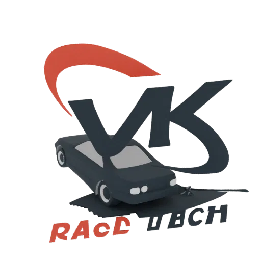 3D render of the 'Race Tech' logo featuring a stylized dark car with a red accent curve and bold lettering.