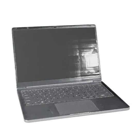 Ultrabook Tablet Computer Product Viz 3D model, three-quarter studio product render, showing brushed metal, form detail.