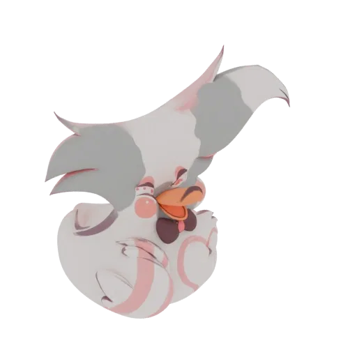 3D model of a cute, fluffy fennec fox character with large ears and a soft, pastel color palette.