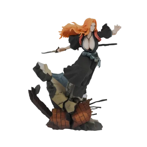 3D model of Rangiku Matsumoto from Bleach in a dynamic action pose on a debris-filled base.