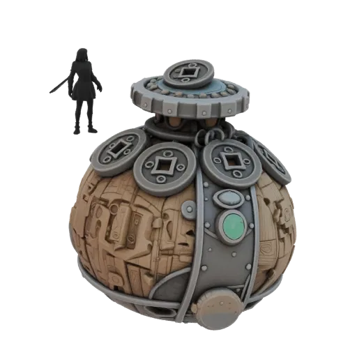 Cursed Coin Pouch Printable 3D model, isometric STL render, showing aged wood, clear pickup silhouette.