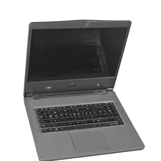 Gaming Laptop Realistic 3D model, three-quarter studio render, showing brushed metal, open lid angle.