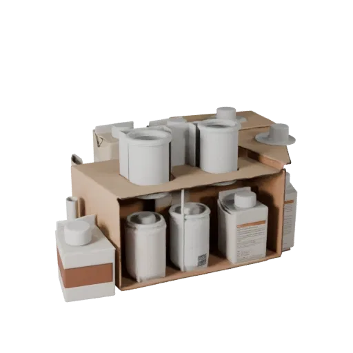 Boxed Milk Carton 3D model, three-quarter front view, AR viewer studio render, showing cardboard, package massing.