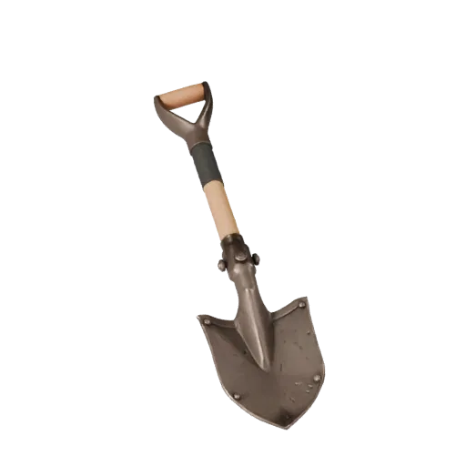 Modelo 3D Pala Resistente, vista frontal tres cuartos, viewport Unreal Engine, mostrando metal pintado, detalle de forma.