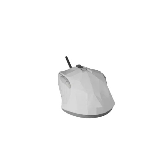 Ergonomic Mouse Low Poly 3D model, game viewport three-quarter view, showing plastic shells, desktop scale.
