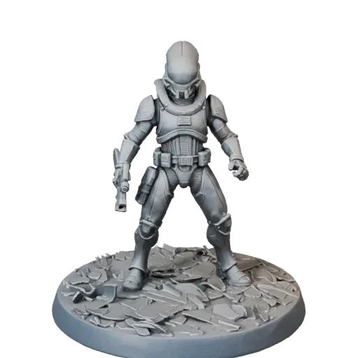 Sci-Fi Alien Trooper collectible 3D model preview showing silhouette, studio close-up view, pose and resin detail