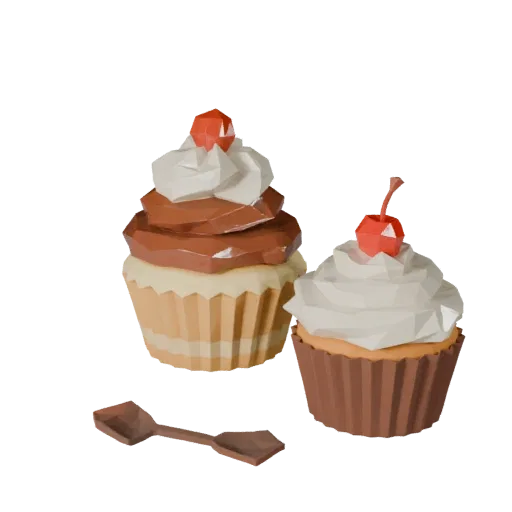 Bakery Cupcake Low Poly 3D model, game viewport three-quarter view, showing cream, sweet food silhouette.