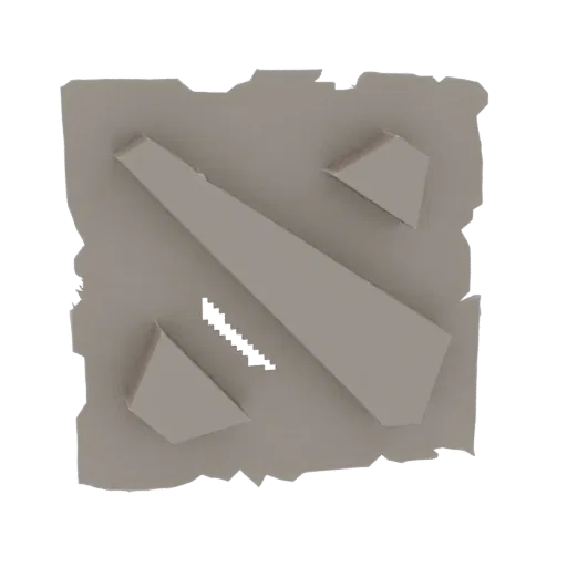 Un rendering 3D del logo Dota 2, una forma stilizzata a 'N' con bordi affilati e una base sfrangiata, presentato su sfondo bi