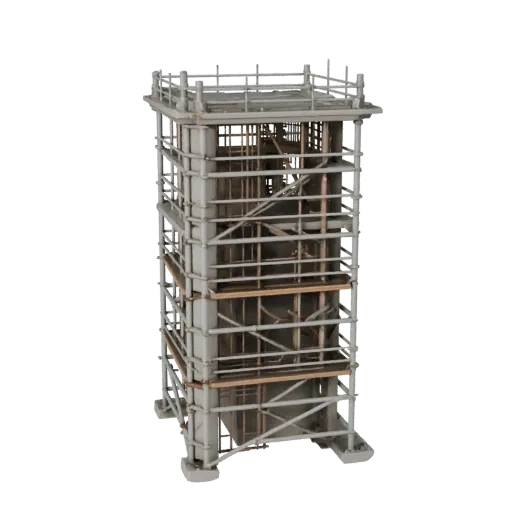 Heavy Duty Scaffold Tower Modular 3D model, isometric modular kit view, showing concrete, site-ready silhouettes.