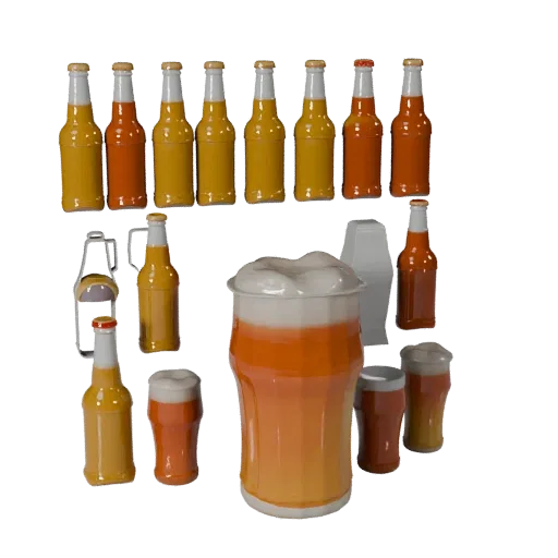 Beer Bottle 3D model, three-quarter front view, Unity viewport, showing glass, container shape.