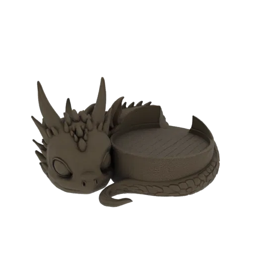 3D model of a cute, sleeping baby dragon curled up on a textured circular base, with detailed scales and horns.