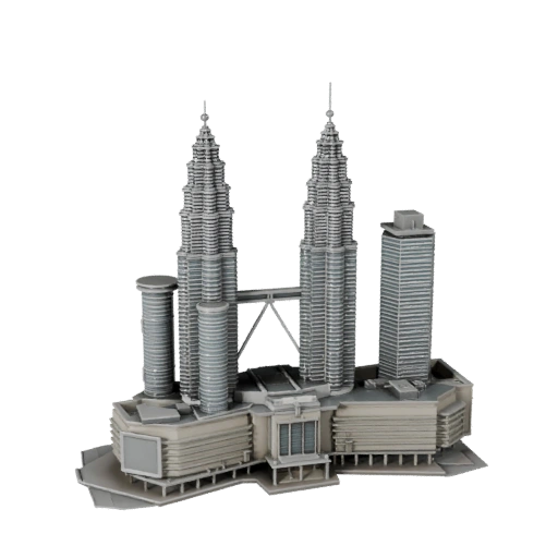 Modelo 3D Torres Petronas de Bajo Poli para Activo de Juego en Tiempo Real