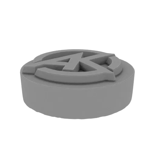 3D model of the Avengers logo emblem, a circular base with the iconic 'A' symbol raised in the center.