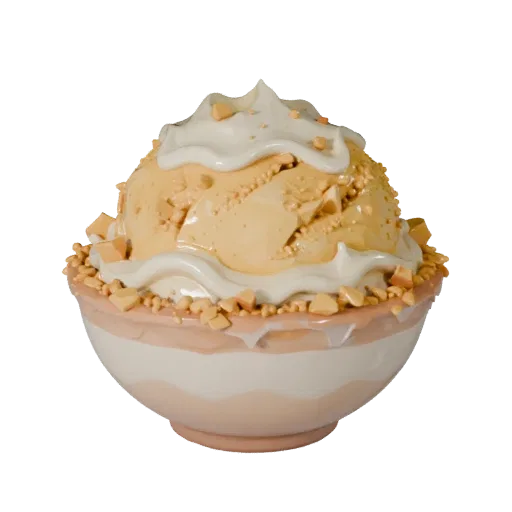Glazed Ice Cream Bowl Stylized 3D model, stylized isometric render, showing cream, sweet food silhouette.