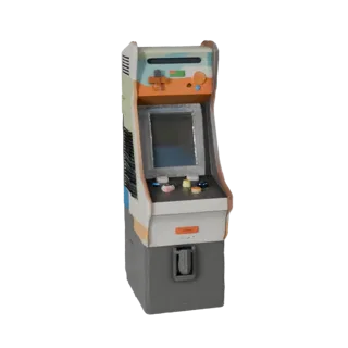 Mini Arcade Stick modello 3D, vista tre quarti frontale, viewport Unity, che mostra plastica opaca, proporzioni della console