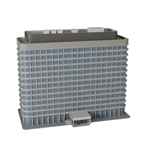 Office Block realistic 3D model, three-quarter exterior view, showing commercial office building materials and architectural detail