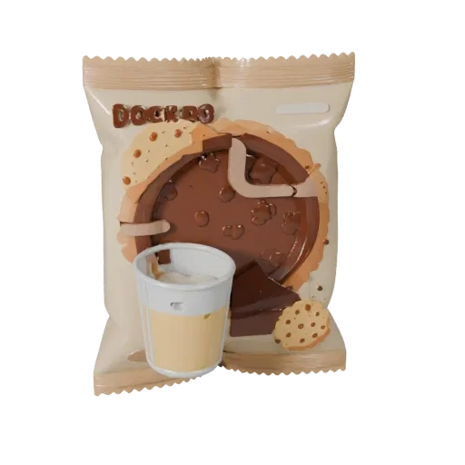 Sealed Cookie Pack Stylized 3D model, stylized isometric render, showing cardboard, package massing.