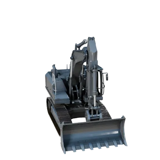Construction Bulldozer High Poly 3D model, close-up studio render, showing painted steel, large mechanical silhouettes.