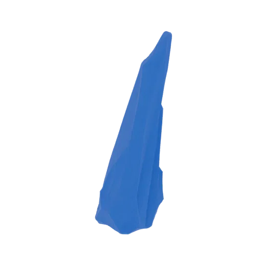 A sharp, angular 3D model of a blue crystal shard against a black background.