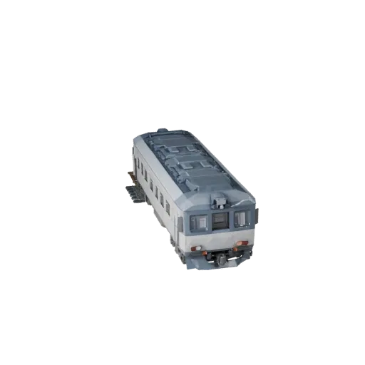 Low Poly Personenzug 3D-Modell, Drei-Viertel-Spiel-Viewport, Low-Poly-Fahrzeug-Asset mit schienenbereitem Profil, Drehgestell