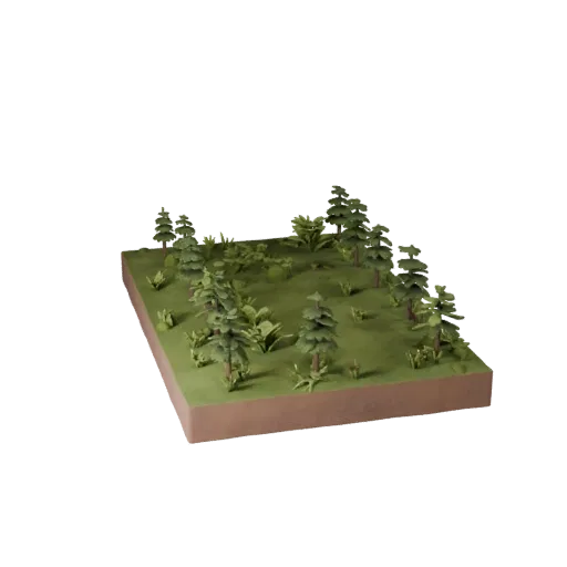Forest Encounter Diorama Unreal Engine 3D model, top-down viewport view, showing sculpted terrain, terrain detail.