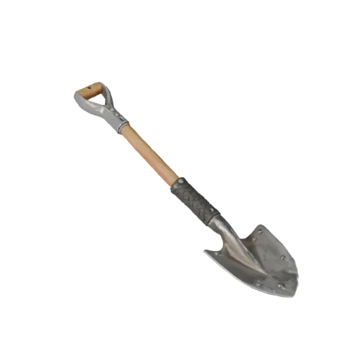 Clean Shovel 3D model, three-quarter front view, Unreal Engine viewport, showing painted metal, functional silhouettes.
