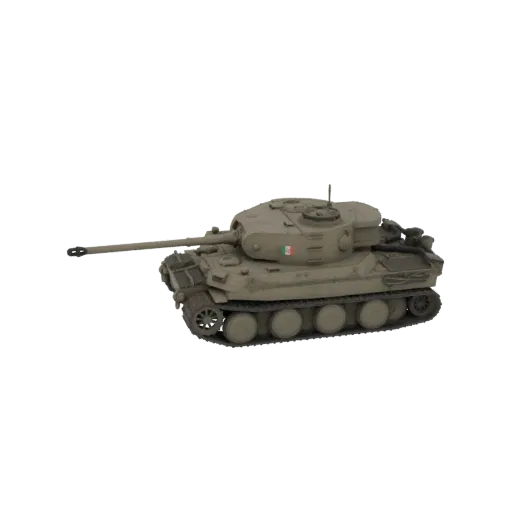 3D model of a Tiger I tank with Italian markings, shown from a side-angle on a black background.