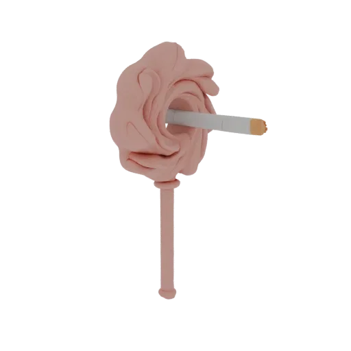 3D model of a pink, lollipop-shaped cigarette holder with a detailed organic flower head and a smooth cylindrical handle.