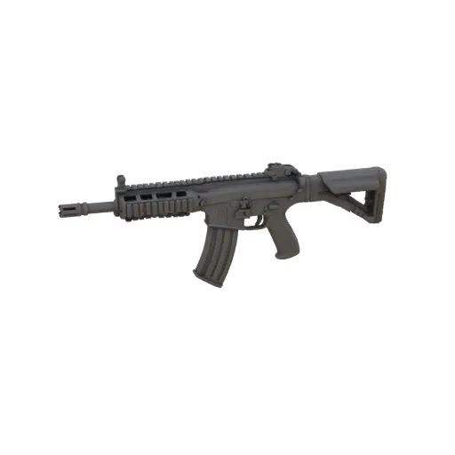 3D model of M4A4 Asiimov assault rifle with distinctive Asiimov design, on a black background