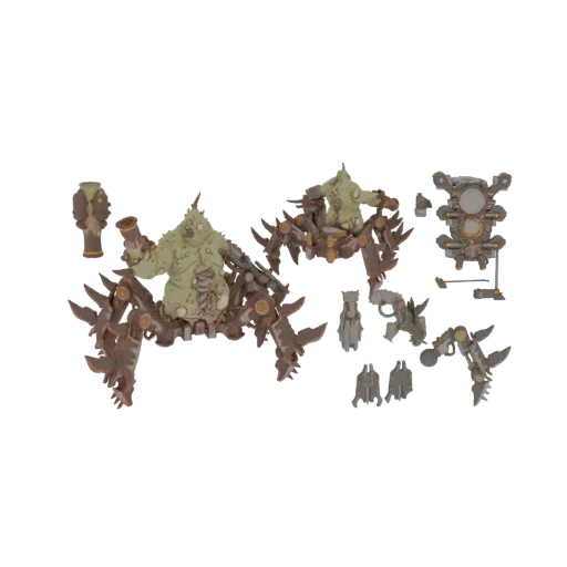 3D-Modell eines Nurgle Seuchenmarines, verschmolzen mit einem mechanischen Spinnengestell, mit grotesken Details und Waffenop