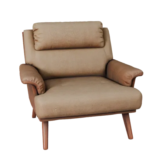 Mid Century Chaise Lounge Stylized 3D model, living room, stylized isometric render, woven fabric detail.