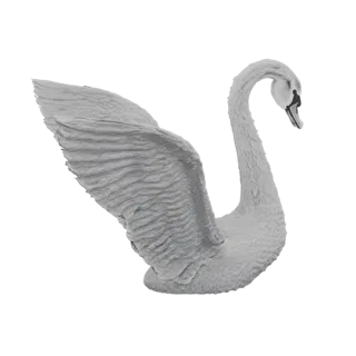 3D model of a white swan with its wings spread wide, showcasing detailed feather textures and an elegant pose.