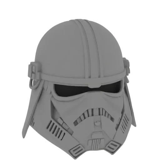 3D model render of a grey Imperial Snowtrooper helmet with black visor and detailed faceplate.