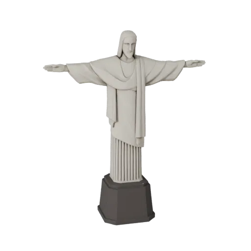 Modello 3D low poly Cristo Redentore, vista esterna pronta per il gioco, che mostra i materiali della struttura del punto di