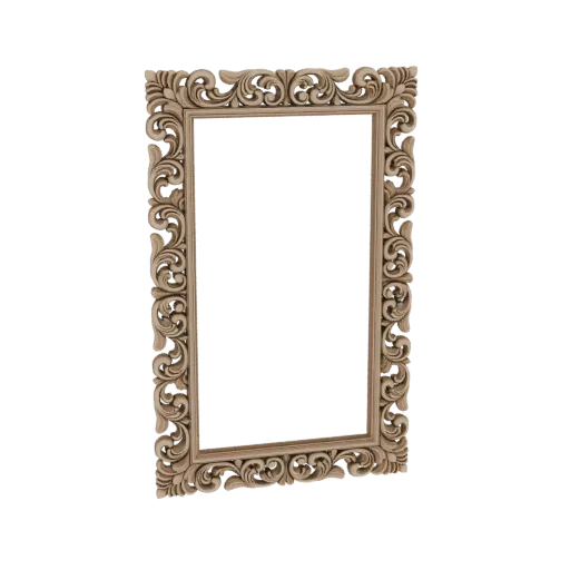 A 3D model of an ornate, carved baroque-style rectangular frame with intricate scrollwork and acanthus leaf details, presented on a black background.