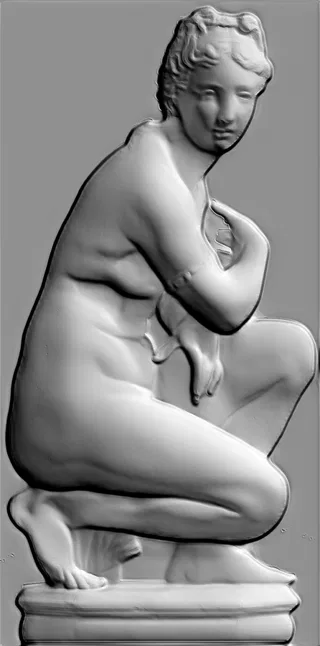 3D model of Venus bas-relief in antique style, depicting a seated female figure.