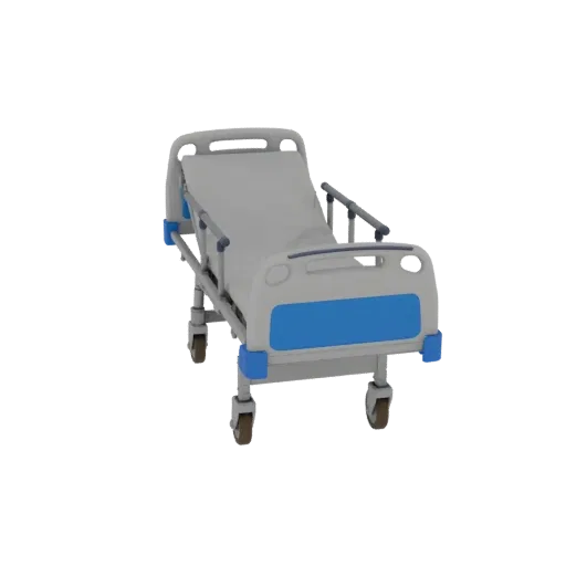 Emergency Hospital Bed Realistic 3D model, three-quarter studio render, showing painted metal, clinical silhouette.